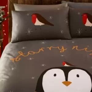 Portfolio - Starry Nights Grey Double Duvet Cover Set Bedding Bed Set Christmas Winter Robin - Grey