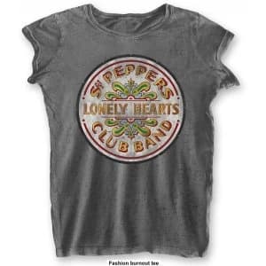 The Beatles Sgt Pepper Drum with Burn Out Finishing Ladies Large T-Shirt - Grey