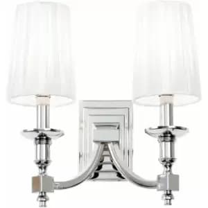 Loops - Modern Twin Wall Light Nickel & White Pleated Shade Pretty Bedside Lamp Fitting
