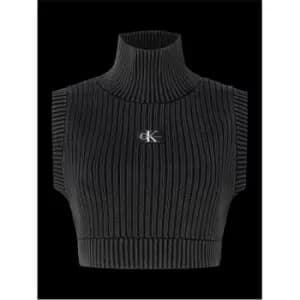 Calvin Klein Jeans Badge Cropped High Neck Vest - Black