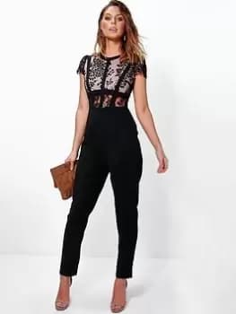 Boohoo Boutique Lace Corsetry Bodice Jumpsuit - Black, Size 8, Women