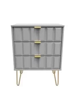 Swift Cube Ready Assembled 3 Drawer Midi Sideboard - Grey