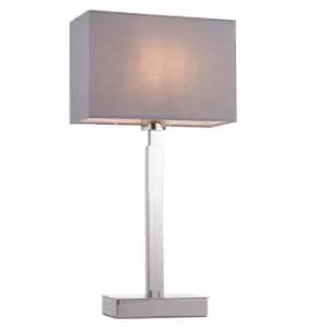 Table Lamp Chrome & Grey Fabric 60W E27 Bedside Light Base & Shade e10478