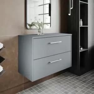 Hudson Reed Juno Wall Hung 2-Drawer Vanity Unit with Worktop 800mm Wide - Coastal Grey