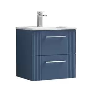 Deco Satin Blue 500mm Wall Hung 2 Drawer Vanity Unit with 18mm Profile Basin - DPF392B - Satin Blue - Nuie