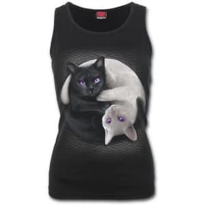 Yin Yang Cats Womens Large Razor Back Sleeveless Top - Black