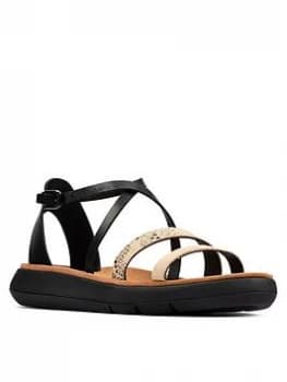 Clarks Jemsa Strap Leather Flat Sandal - Black Combi, Size 3, Women
