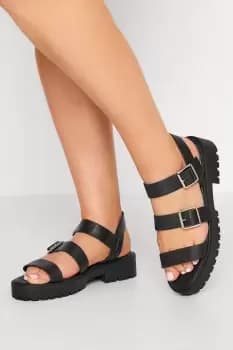 Extra Wide Fit Black Chunky Buckle Sandals