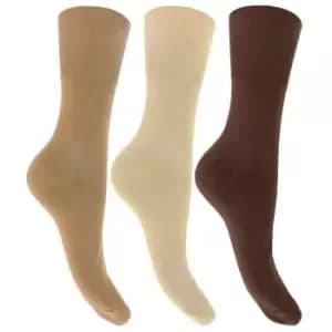 Womens/Ladies Plain Cotton Rich Non Elastic Top Socks (Pack Of 3) (UK Shoe 4-8, EUR 37-42) (Shades Of Brown)