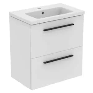 Ideal Standard I.life S 60Cm Matt White 2 Drawer Vanity Unit, 61Cm Vanity Basin And Black Handle Pack