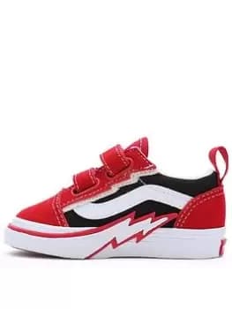 Vans Old Skool Velcro Bolt Toddler Trainers, Red/Black, Size 7 Younger