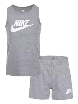 Nike Younger Girls Club Tank & Jersey Short Set, Grey, Size 2-3 Years, Women