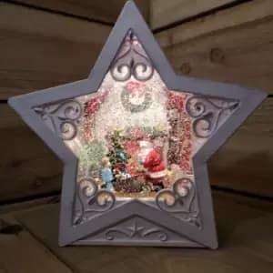 Christmas 25cm Water Star With Santa Scene LED's - Snowtime
