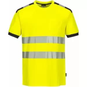 T181 - Yellow/Grey Sz l PW3 Hi-Vis Short Sleeved T-Shirt Viz Visibilty - Yellow/Grey - Portwest