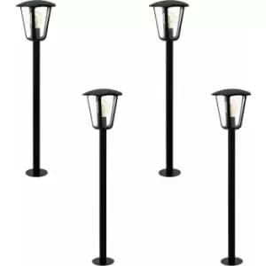 Loops - 4 pack IP44 Outdoor Bollard Light Black Aluminium Lantern 60W E27 Lamp Post