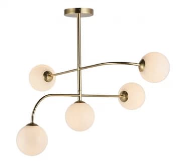 Semi Flush Satin Brushed Gold Effect Plate & Gloss Opal Glass 5 Light Dimmable IP20 - G9