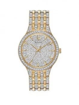 Bulova Crystal Bicolour Stainless Steel Bracelet With Crystal Dial Ladies Watch