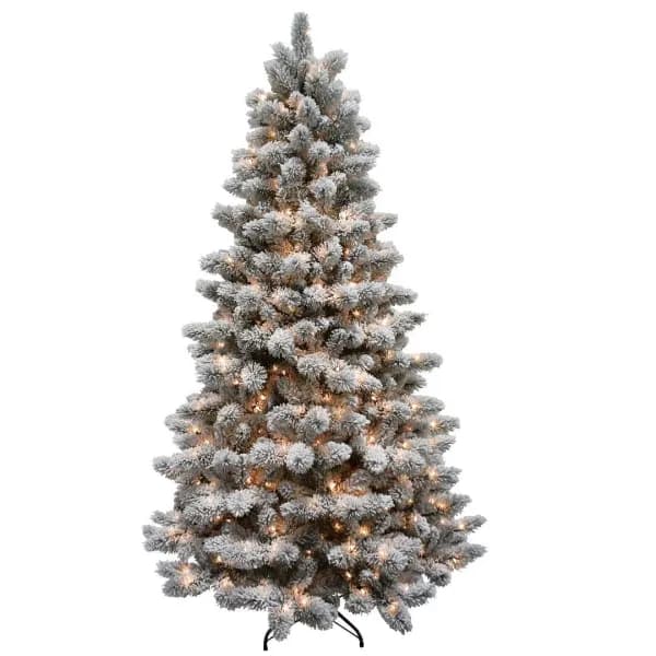 7.5' Snowy Smithfield Tree 500 Warm White LED Lights Hinged Tree