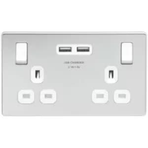 BG FPC22U3W-01 BG Chrome 13A 2 Gang Switched Socket + USB - White - Chrome