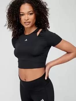 adidas Train HIIT Crop Tee, Black, Size L, Women
