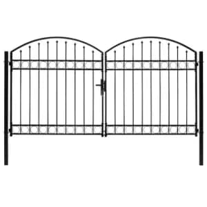 Vidaxl Fence Gate Double Door With Arched Top Steel 300X175cm Black