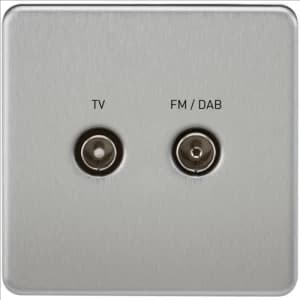 KnightsBridge Screened Diplex TV and FM DAB Outlet 1G Screwless Brushed Chrome Wall Plate