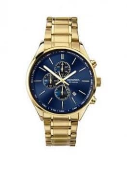 Sekonda Sekonda Blue Sunray Dual Time Dial Gold Stainless Steel Bracelet Mens Watch