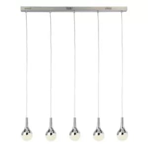 Searchlight Lighting - Searchlight Wave Teardrop 5 Light LED Bar Pendant, Crushed Ice Effect Shade, Chrome