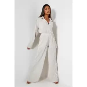 I Saw It First Plisse Wide Leg Trousers - Brown