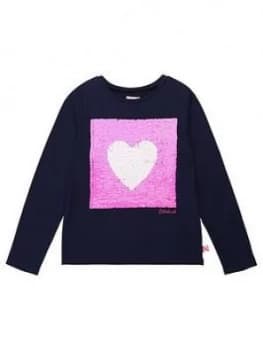 Billieblush Girls Long Sleeve Reverse Sequin T-Shirt - Navy