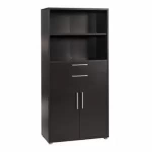 Prima Bookcase 3 Shelves With 2 Drawers And 2 Doors In Black Woodgrain
