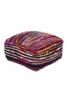 Folk Woven Bean Filled Pouffe Cube Square