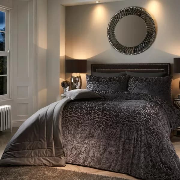 Mirella Floral Duvet Cover and Pillowcase Set Slate Grey Grey