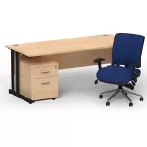 Impulse 1800 x 800 Black Cant Office Desk Maple + 2 Dr Mobile Ped & Chiro Med Back Blue W/Arms