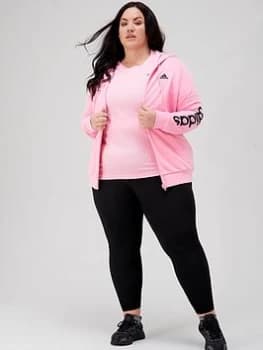 adidas Linear French Terry Full Zip Hoodie (Plus Size) - Light Pink, Size 2X, Women