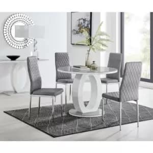 Furniturebox UK - Furniturebox Giovani Grey 100cm Round Dining Table and 4 Grey Velvet Milan Dining Chairs With Silver Legss