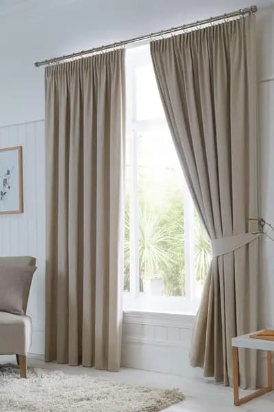 Fusion 'Dijon' Thermal and Blackout Fully Lined Pencil Pleat Curtains Natural