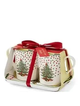 Spode Christmas Tree Polkadot Three Piece Mug And Tray Set