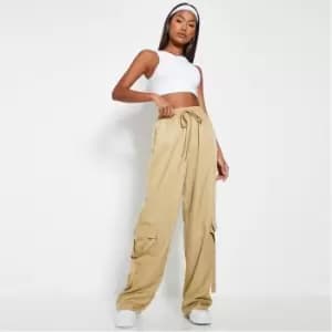 I Saw It First Satin Wide Leg Cargo Trousers - Neutral