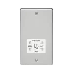 Knightsbridge - 115-230V Dual Voltage Shaver Socket with White Insert - Rounded Edge Brushed Chrome