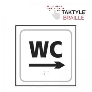 WC Arrow Right’ Sign; Self Adhesive Taktyle; White 150mm x