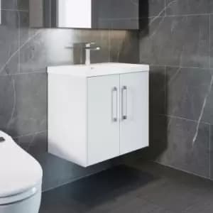 Hudson Reed Juno Wall Hung 2-Door Vanity Unit with Basin 3 600mm Wide - White Ash