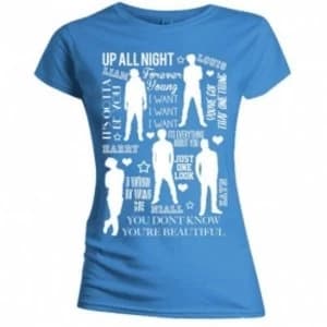 One Direction Silhouette Lyrics Skinny Blue T-Shirt Small