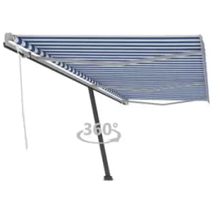 Vidaxl Freestanding Manual Retractable Awning 600X350 Cm Blue & White