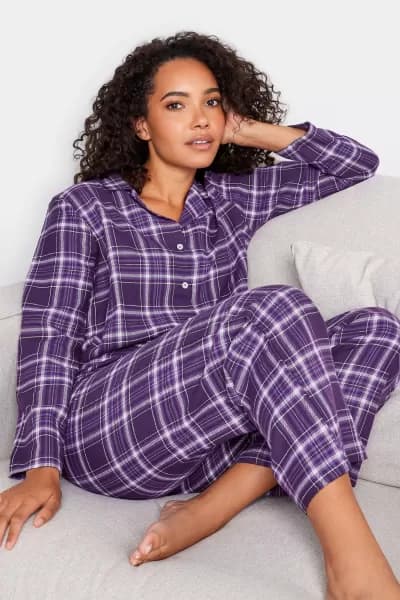 Brushed Cotton Check Print Long Sleeve Pyjama Set