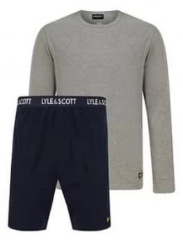 Lyle & Scott Lounge PJ Short Set - Grey/Navy, White/Navy Size M Men