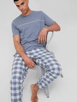 Hugo Boss Cosy Lounge Check T-Shirt Pastel Blue Size L Men