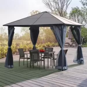 Alfresco 3 x 3m Hardtop Mesh Draped Gazebo, Grey