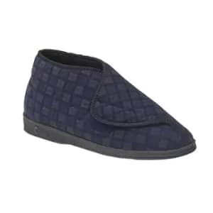 Comfylux Mens James Check Boot Slippers (6 UK) (Navy Blue)