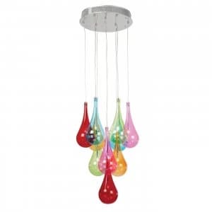 10 Light Cluster Pendant Chrome, Multi-coloured, G4 Bulb
